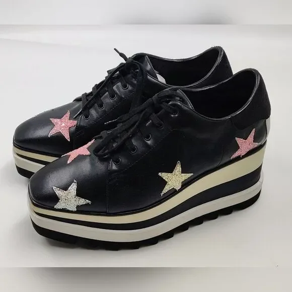 Stella McCartney Leather Elyse Star Platform Trainers Sneakers Sz 38 - Picture 10 of 16